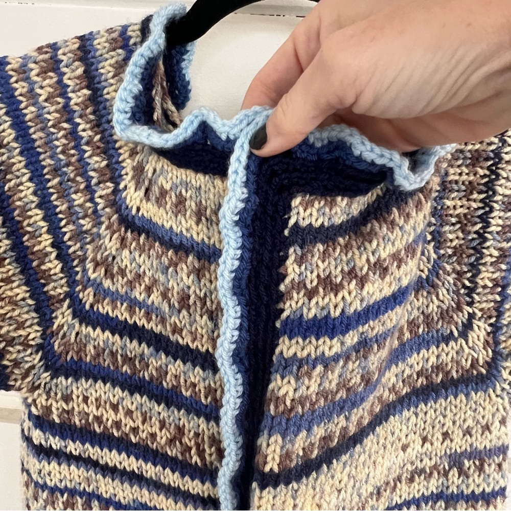 Handmade Blue Striped Cap Sleeve Tunic Sweater Vest. Size Small. - Picture 3 of 9